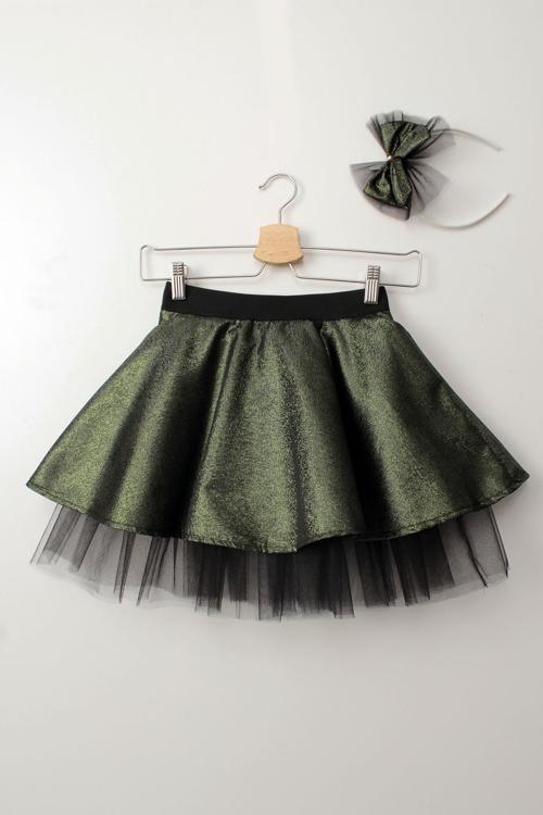 Kız Çocuk Tütü Etek Yeşil Simli Taçlı Set 23 Nisan 29 Ekim Doğum Günü Parti Kıyafeti