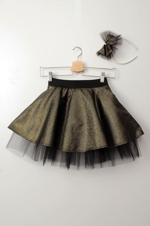 Kız Çocuk Tütü Etek Altın Sarı Simli Taçlı Set 23 Nisan 29 Ekim Doğum Günü Parti Kıyafeti