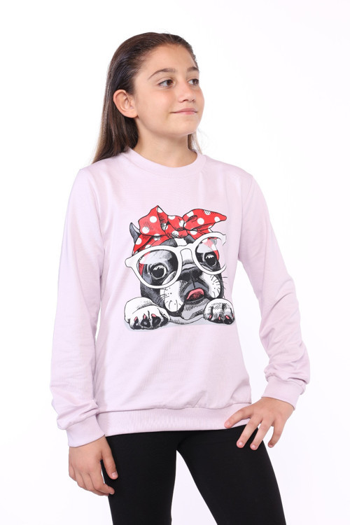 Toontoy Kız Çocuk Köpek Figür Baskılı Sweatshirt