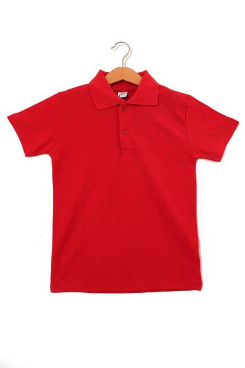 Erkek Çocuk Kısa Kollu Kırmızı Polo Yaka Tişört - Pamuklu Günlük Okul Kıyafeti