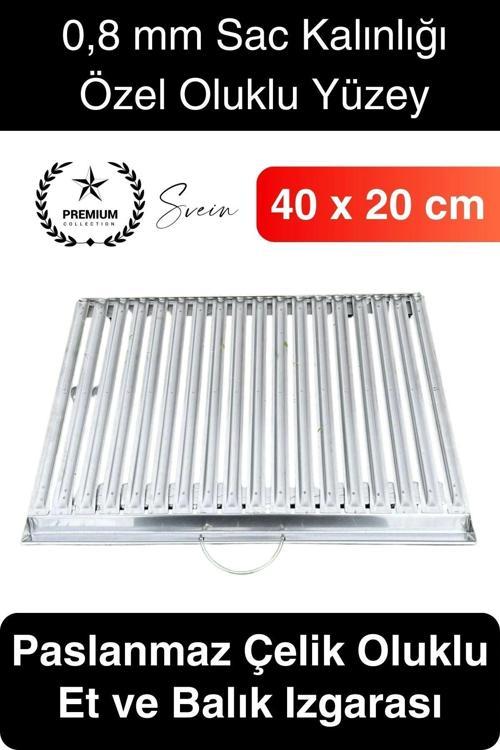 Premium 40 x 20 cm Paslanmaz Çelik 0,8 Kalın Oluklu Izgara Mangal Piknik Kamp Et Balık Kebap Pişirme