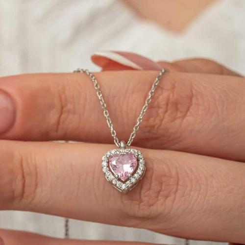 Gümüş Pembe Kalp Kadın Kolye SL8074