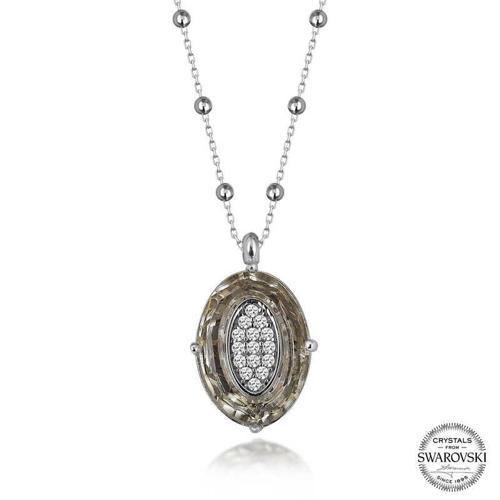 Swarovski Crystal Taşlı Top Zincir Oval Gümüş Kadın Kolye SL5643