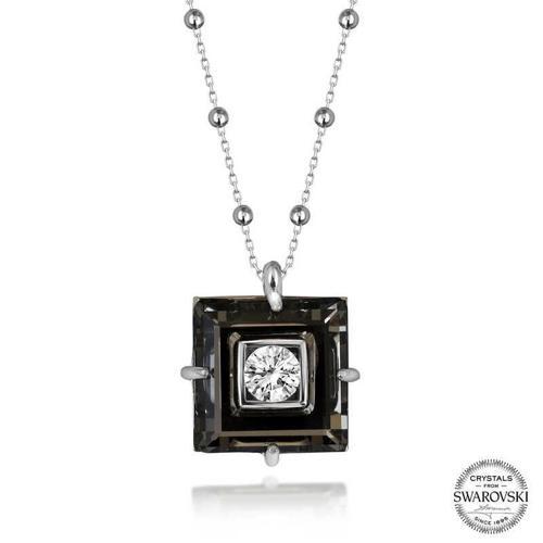 Swarovski Crystal Taşlı Top Zincir Siyah Elmas Gümüş Kadın Kolye SL5634