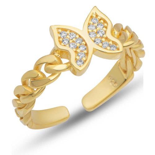 Gümüş Ayarlanabilir Gold Kelebek Kadın Yüzük SL5392