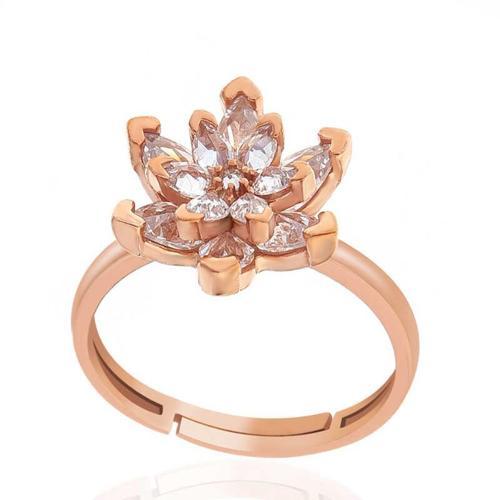 Gümüş Rose Beyaz Taşlı Lotus Çiçeği Kadın Yüzük  SL5917