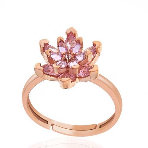Gümüş Rose Pembe Taşlı Lotus Çiçeği Kadın Yüzük SL5918