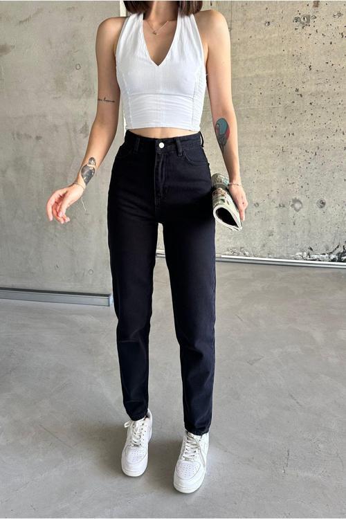 Kadın Koyu Mavi Yüksek Bel Mom Jean Koyu Mavi 40