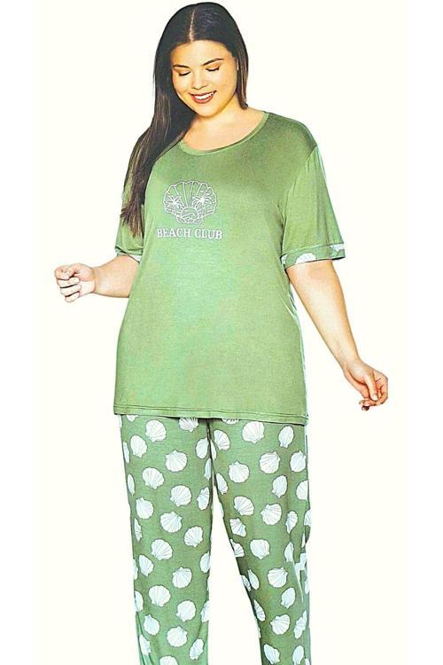 Büyük Beden Kısa Kol Yazlık Pijama Takımı - Anne Pijama Yeşil 4XL