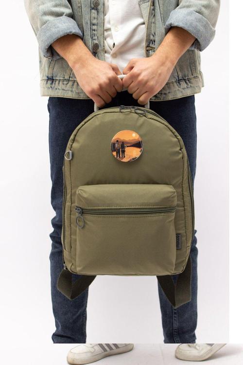 Haki Unisex Su Geçirmez Bondit Kumaş Geniş Değiştirilebilir İllüstrasyonlu Günlük Sırt Çantası