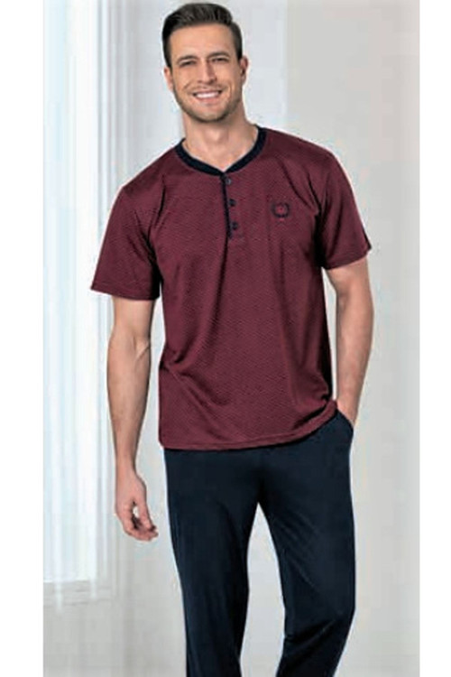 Kısa Kol Erkek Pijama Takımı Bordo 2XL