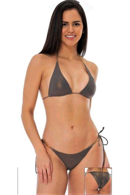 Ipli Üçgen Bikini Takımı Zincirli Haki 38