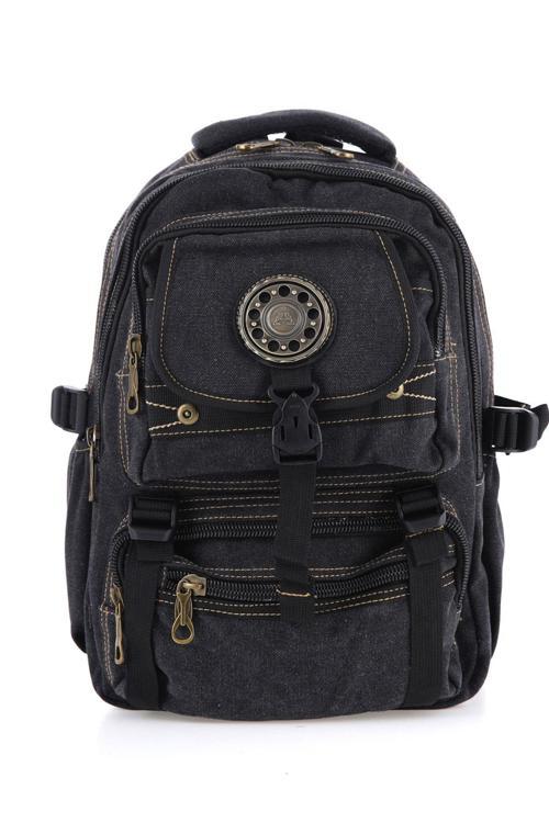 Ççs Siyah Ccs51415 Kanvas Kumaş Unisex Suya Dayanıklı Çok Cepli Sırt Çantası