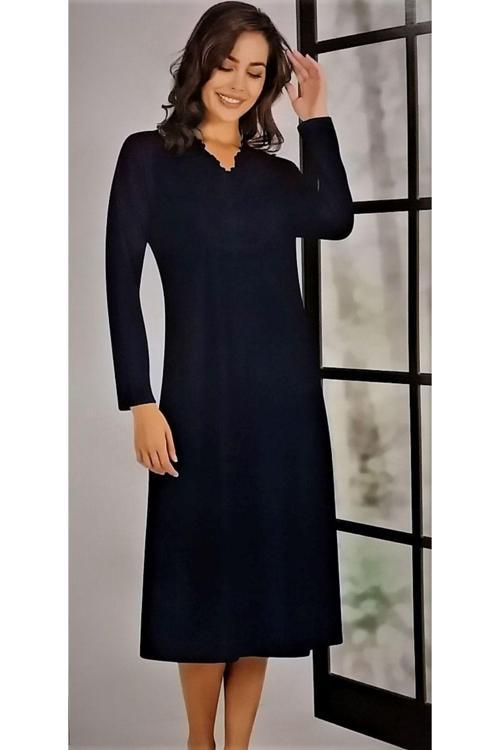 Dantel Detaylı Uzun Kol Gecelik Lacivert Lacivert M