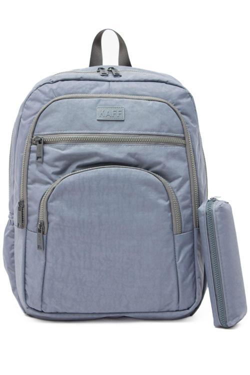 Unisex Gri 01101-Set Krinkıl Kumaş Su Geçirmez Kalemlikli Okul Seyahat Spor Günlük Sırt Çantası