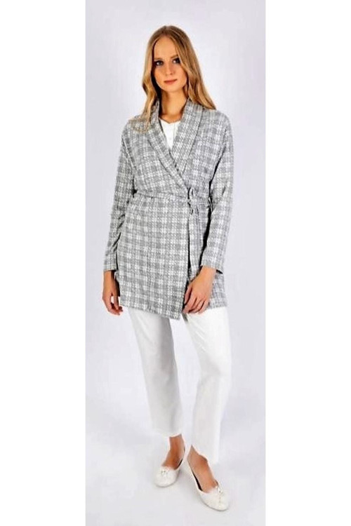 Gri Sabahlıklı 3'Lü Pijama Takımı Ekru Ekru M