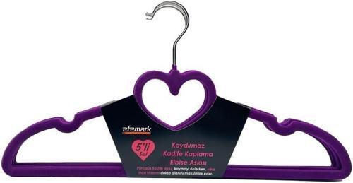 Efe Mark Premium Serisi 20'li Ekonomik Paket Kadife Kaydırmaz Elbise Kıyafet Askısı Mor