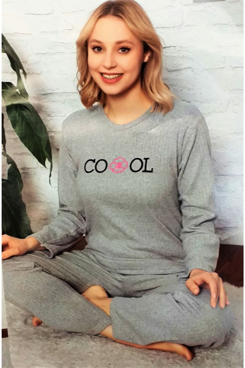 Kadın Pijama Takımı Gri Gri L