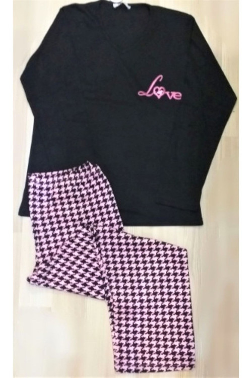 Kışlık Pamuklu Pijama Takımı Siyah Siyah S