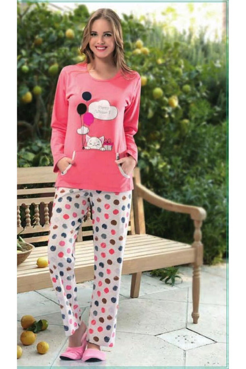 Kışlık Pijama Pamuklu Takımı Nar Çiçeği Nar Çiçeği S