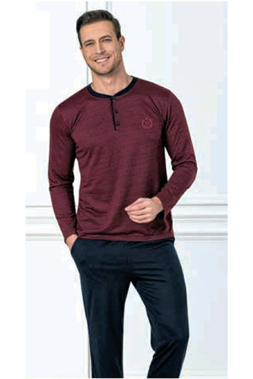 Uzun Kol Erkek Pijama Takımı Bordo Bordo L
