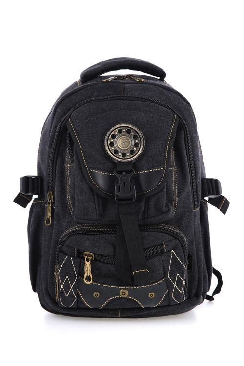 Ççs Siyah Ccs51416 Kanvas Kumaş Unisex Suya Dayanıklı Çok Cepli Sırt Çantası