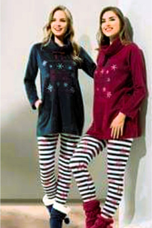 Taytlı Polar Pijama Takımı Bordo Bordo S