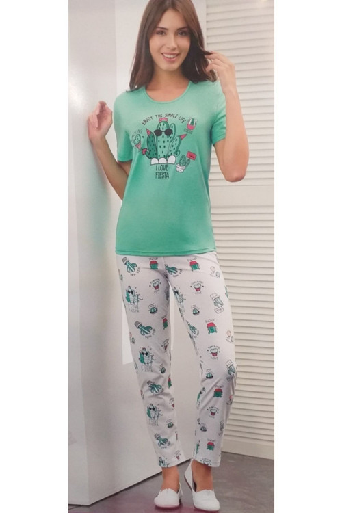 Kadın Yeşil Pijama Takımı Yeşil S