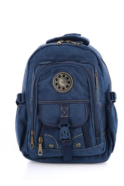 Ççs Lacivert Ccs51413 Kanvas Kumaş Unisex Suya Dayanıklı Çok Cepli Sırt Çantası