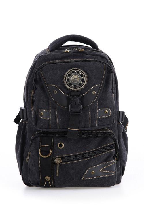 Ççs Siyah Ccs51414 Kanvas Kumaş Unisex Suya Dayanıklı Çok Cepli Sırt Çantası