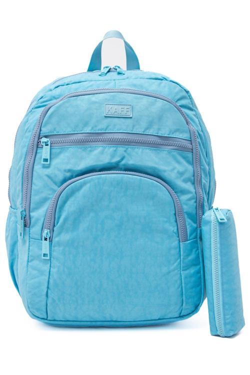 Unisex Turkuaz 01101-Set Krinkıl Kumaş Su Geçirmez Kalemlikli Okul Seyahat Spor Günlük Sırt Çantası