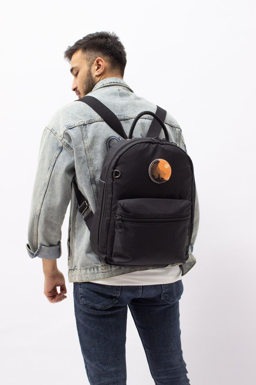 Siyah Unisex Su Geçirmez Bondit Kumaş Geniş Değiştirilebilir İllüstrasyonlu Günlük Sırt Çantası