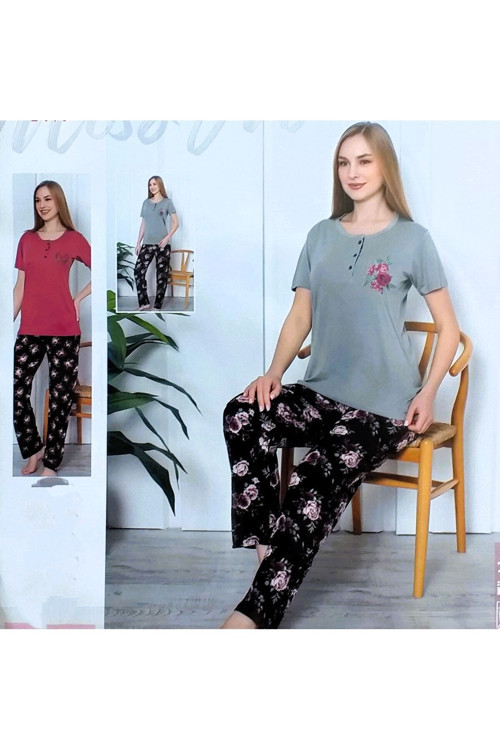 Bambu Kısa Kol Kadın Pijama Takımı Yeşil Yeşil 2XL