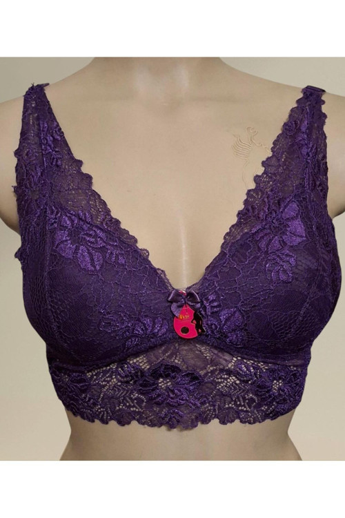 Dantelli Balensiz Boş Kap Bralet Sütyen Mor 85
