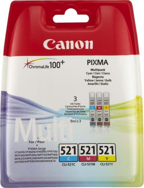 CLI-521 Cyan-Magenta-Yellow Mavi-Kırmızı-Sarı 3'Lü Multipack Mürekkep Kartuş
