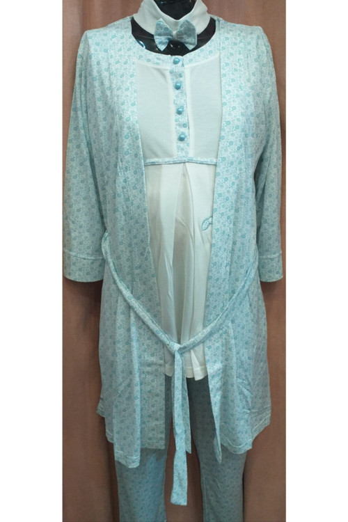 Mavi 3 Lü Lohusa Pijama Takımı Mavi S