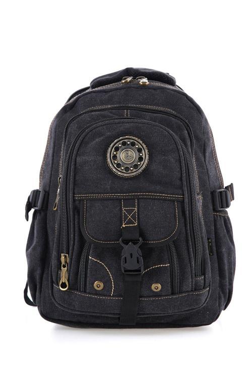 Ççs Siyah Ccs51413 Kanvas Kumaş Unisex Suya Dayanıklı Çok Cepli Sırt Çantası