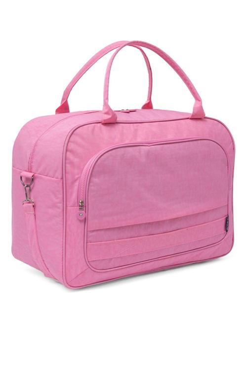 Kaff Pembe Krinkıl Kumaş 00816 Unisex Cepli Suya Dayanıklı Geniş Omuz Askılı Spor Seyahat Çantası