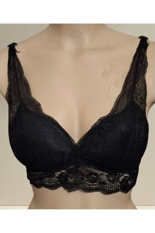 Dantelli Balensiz Yarım Dolgulu Bralet Sütyen Siyah 80
