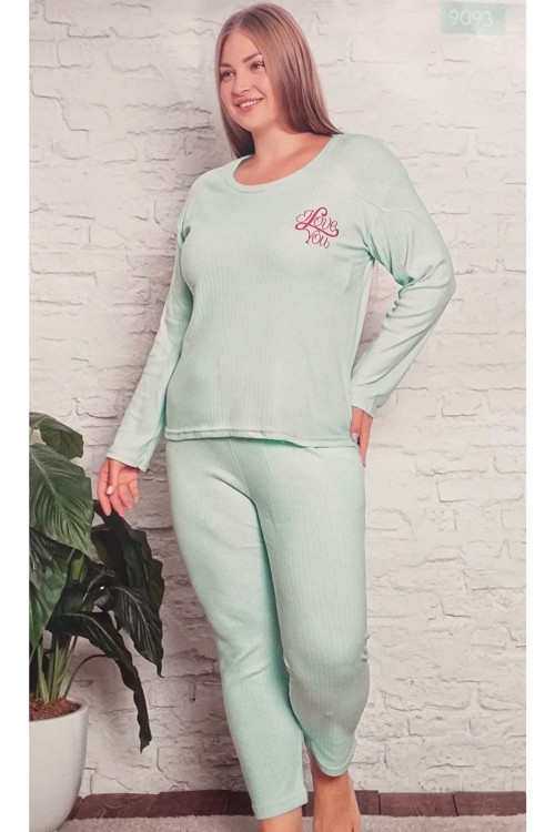 Büyük Beden Kışlık Pijama Takımı Yeşil Yeşil XL
