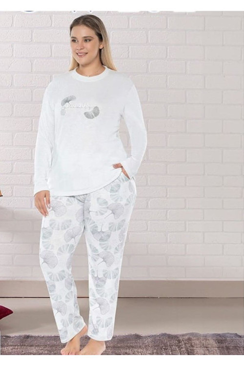 Büyük Beden Uzun Kol Örme Zen Pijama Takımı Yeni Sezon Mint 2XL