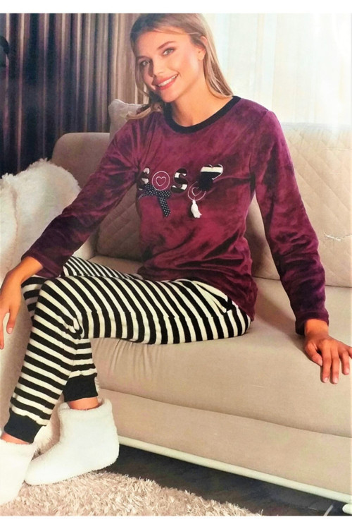 Kadife Peluş Pijama Takımı Yeşil Yeşil L