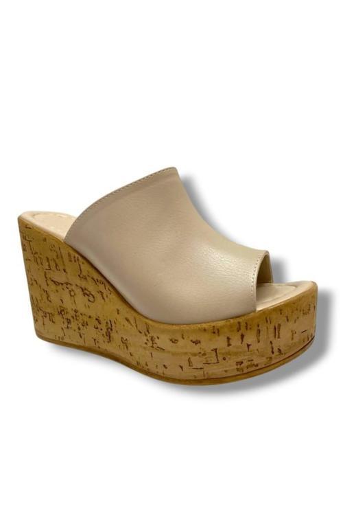 E786-25 Deri Yüksek Dolgu Topuk Kadın Terlik