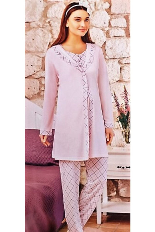 Üçlü Lohusa Pijama Takımı Pembe M