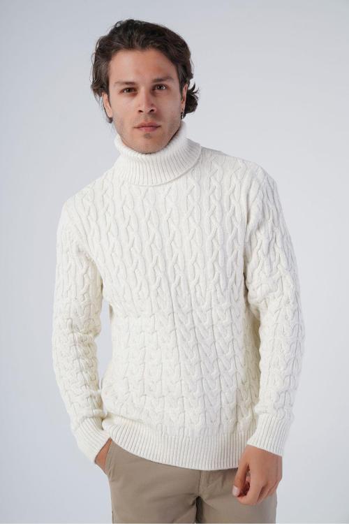 Kemik Erkek Yürütme Saç Balıkçı Yaka Triko Yün Kazak