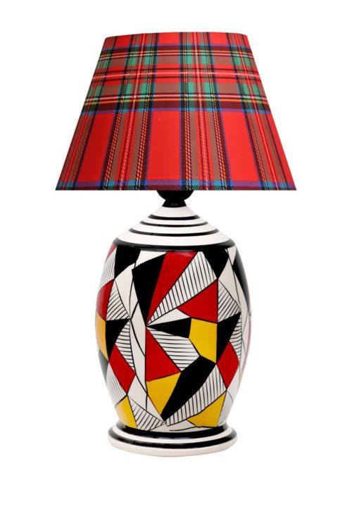 Handmade Geometric Coated Özel Tasarım Abajur Yılbaşı Ekose Desenli