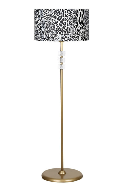Lille Eskitme Üçlü Kare Kristal Detaylı Metal Lambader - Leopar Desenli
