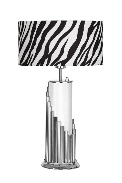 Doha Krom Kaplama Gövde Işıklı Özel Tasarım Metal Abajur - Zebra Desenli