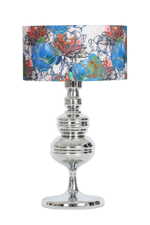 Munch Krom Kaplama Metal Abajur - Flowers Desenli