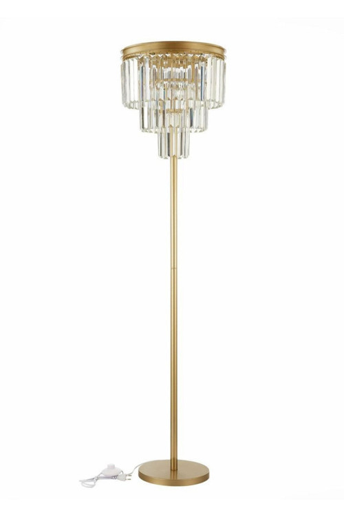 LMD-RU001 Eskitme Mat Gold Tek Ayaklı Kristal Taşlı Metal Lambader